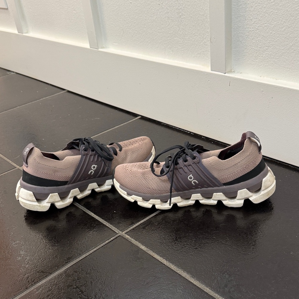 On Cloud Women’s Athletic Running Shoes in Taupe/Black